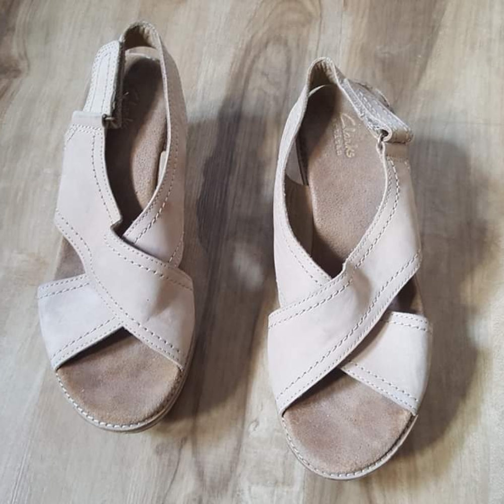 Clark's artisan suede high heel wedge